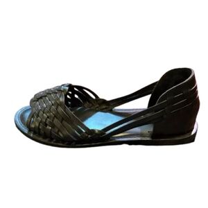 ASOS DESIGN Francis Leather Woven Flat Sandals Black Size 7